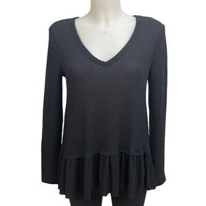 Anthropologie Eri + Ali Tallie‎ Thermal Peplum Top black sweater top sz small